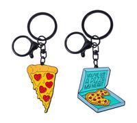 YUVKIN 2 PCS Porte-clés en métal émaillé, What a Key Ring!, Motif Pizza, Cadeau pour Couples, Charm Porte-clés pour Sac, Anneau Spirale Robuste (4 x 8,5 x 0,2 cm) (Jaune)