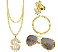 YUVKIN 4 pièces costume de proxénète, déguisement année 80 90, deguisement homme, chaîne en or, chaine or homme, lunettes de soleil gangster, tenue hip hop pour concerts de rap (Or)