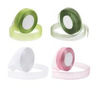 YUVKIN 4 Rouleaux Ruban Organza, Ruban Cadeau, Ruban Décoratif, Décoration de Mariage (45 Mètres par Rouleau, 20 mm de Large) (Blanc, Bordeaux, Vert Armée, Rose)