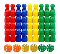 YUVKIN 40 Pions de Jeu pour Jeux de Société avec 6 Dés, Accessoires pour Famille et Fêtes, Pions en Bois Colorés (25 × 12 mm) (Multicolore)