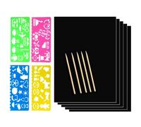 YUVKIN 50 Pièces Kits de Scratch Art Adultes, Papier Arc en Ciel, Bricolage et Art Créatif, Cadeaux pour Enfants avec 4 Règles de Gabarit de Dessin et 5 Stylets en Bois (18.5 * 12.7cm)