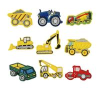 YUVKIN 9 pièces Patch Thermocollant Enfant, Véhicules de Construction Brodés, pour Couture/Repassage, Convient pour Vêtements, Vestes, T-Shirts, Jeans, Renfort Genoux, Pantalon Troué
