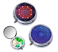 YUVKIN Boîte à Pilules de Poche, 2 Pièces Étanche et Miroir, Petit Pilulier, Pilulier Rond, Organisateur de Pilules pour Usage Quotidien et Voyage, Boîte Pilule, Métal, Mini, Pilbox (Forme Ronde)