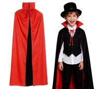YUVKIN Cape de Vampire Enfant Costume Halloween avec Col Cape Noir et Rouge Réversible pour Carnaval Cosplay (90 cm)