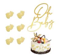 YUVKIN Oh Baby Cake Topper, en acrylique, 6 Empreintes de pas décoratives, Décoration de gâteau de fête prénatale, Cake Topper Personnalisé, Gender Reveal, Baby Shower, Oh Baby pour fête prénatale
