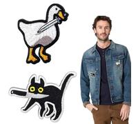 YUVKIN Patch Chat Noir Thermocollant (2 pièces), Application au Fer à Repasser, Renfort Genoux Enfant, Patch Vêtement Troué, Thermocollant Tissus (7 x 8 cm) (Noir)