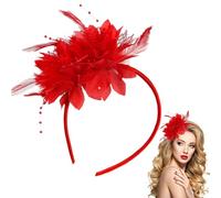 YUVKIN Serre-tête à Plumes avec Fleurs Artificielles, Fascinateur Années 1920 pour Femmes, Bandeau Style Années Folles pour Carnaval Cocktail Mariage Tea Party Accessoires (Rouge)