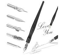 YUVKIN Set de porte-stylo de calligraphie, 6 pièces, Stylo trempé, Avec plume pour bande dessinée, en acier inoxydable, Encre de chine, Écriture, cartes de vœux, dessin