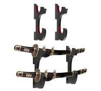 YUVKIN Support mural double en bois pour épées, intérieur rembourré en velours rouge, idéal pour katanas, sabres laser, épées samouraï et autres épées