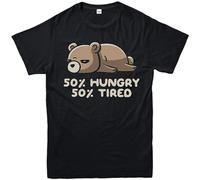 YUWANG 50% Hungry 50% Tired Funny T-Shirt Bear Funny Lazy Love to Sleep Gift Top Short Sleeve for Men Black S