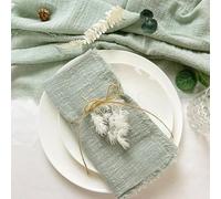 YUWEN 50pcs Gaze Coton Vert Sauge Serviette torchon fête de Mariage décor de Table de noël rétro bavures Serviettes 42x42cm