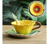 YUWEN Créatif 3D Peint à la Main Fusang Fleur Tournesol Clivia émail Couleur céramique café thé Ensemble après-midi thé Tasse Assiette