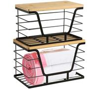 YUWHFEI Lot de 2 Métal Étagères de Rangement de Cuisine Empilables, Organisateur Placard avec Dessus en Bambou,Rangement sous evier, Organisation de Sac à Ordures Surdimensionné