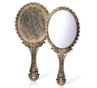 YUWJOOWEE Miroir à main avec poignée rétro vintage bronze petit miroir de coiffure, miroir de voyage, miroir de maquillage, miroir de maquillage pour femmes et filles