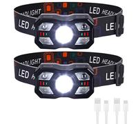 Yuxava Lampe Frontale LED Rechargeable Puissante 2 Pcs, Ultra Lumineuse 2000 Lumens, Légère et Durable avec Capteur et Rouge 10 Modes d'Éclairage IPX5 pour Course, Pêche, Cyclisme, Camping