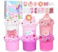 Yuxava Slime Kit, 6 Pièces Kit Slime Fluffy pour Enfants, Butter Slime Clear Slime Kit 70ML, Cotillons de Slime Parfumés, Slime Enfant pour Filles et Garçons, Cadeau de Fête, Anniversaire, Noël(Rose)