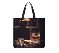 YUXBVKRS Grand sac fourre-tout pour femme, sac à bandoulière en cuir synthétique imprimé whisky et cigare, pour le shopping, les voyages, le travail