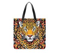 YUXBVKRS Grand sac fourre-tout pour femme, sac à main en cuir synthétique avec imprimé portrait léopard coloré pour le shopping, les voyages, le travail