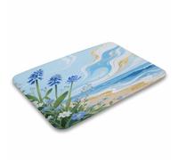 YUXBVKRS Hawaii - Tapis de bain bleu floral - 50 x 80 cm - Lavable - En velours corail - Antidérapant - Pour douche et baignoire