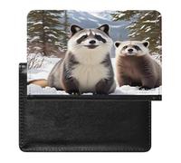 YUXBVKRS Paire de porte-passeport en forme de raton laveur enneigé pour voyage | Jolie housse de passeport en polyuréthane pour homme et femme