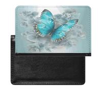 YUXBVKRS Porte-passeport bleu clair imprimé papillon pour voyage | Jolie housse de passeport en polyuréthane pour homme et femme