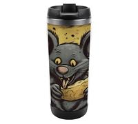 YUXBVKRS Rat Eats Cheese Tasse de voyage avec couvercle étanche - Tasse à café isotherme à double paroi en acier inoxydable pour boissons chaudes et froides de 380 ml