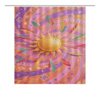 YUXBVKRS Rideau de douche rétro bohème avec imprimé soleil pour salle de bain - Imperméable - Avec 12 crochets - Tissu polyester pour décoration de salle de bain - 163 x 180 cm