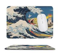 YUXBVKRS Tapis de souris avec bords cousus, petit tapis de souris en caoutchouc, impression The Great Wave Off Kanagawa, 20,1 x 23,9 cm, imperméable et portable pour bureau, jeux, étude