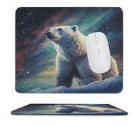 YUXBVKRS Tapis de souris avec bords cousus, petit tapis de souris en caoutchouc, imprimé ours polaire aurores boréales, 24,9 x 30 cm, imperméable et portable pour bureau, jeux, étude