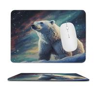 YUXBVKRS Tapis de souris avec bords cousus, petit tapis de souris en caoutchouc, imprimé ours polaire aurores boréales, 20,1 x 23,9 cm, imperméable et portable pour bureau, jeux, étude
