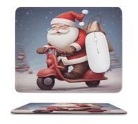YUXBVKRS Tapis de souris avec bords cousus, petit tapis de souris en caoutchouc, imprimé Père Noël sur scooter, 24,9 x 30 cm, imperméable et portable pour bureau, jeux, étude