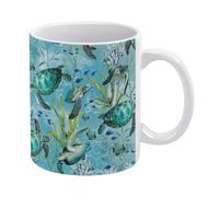 YUXBVKRS Tasse à café en céramique avec poignée - Motif tortue de mer - Bleu - 325 ml