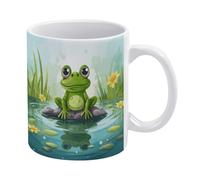 YUXBVKRS Tasse en céramique avec poignée - Motif grenouille dans un étang - 325 ml - Jolie tasse à café fantaisie pour la maison, le bureau et les pauses thé, elle ou lui