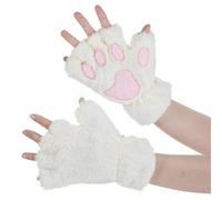 YUXIANLB Gants d'hiver doux et chauds en fausse fourrure avec pattes d'ours en fourrure synthétique, blanc, Small
