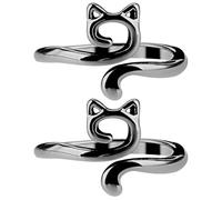 YUXIANLB Lot de 2 anneaux de guidage de fil en forme de chats mignons - Taille réglable - Régulateur de tension en métal - Crochet ouvert pour accessoires de tricot