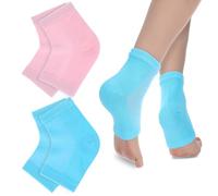 YUXIANLB Lot de 2 paires de chaussettes hydratantes en silicone avec gel pour pieds secs et craquelés, réparation et entretien du talon pendant la nuit, projet piéton fissuré, rose et bleu