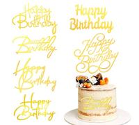 YUXIANLB Lot de 6 décorations de gâteau d'anniversaire en acrylique effet miroir doré - Décoration de gâteau d'anniversaire - Décoration de gâteau - Inserts dorés