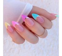 YUXITA Lot de 24 faux ongles arc-en-ciel à pointe française pour usage quotidien et accessoires de fêtes