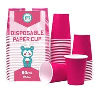 Yuxitia Gobelets en Papier Jetables, Lot de 60 Gobelets en Papier Rose pour Bricolage, Mariage, Fête, Pique-nique, Barbecue, Voyage et Événements, 236 ml (8 Ounces), Rose Vif