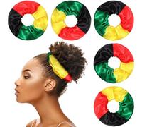 Yuxung Juneteenth Lot de 6 chouchous rasta africains jamaïcains en satin avec bande élastique pour femme - Accessoires rasta du mois de l'histoire noire (rouge, jaune, vert, noir, 15,2 cm)