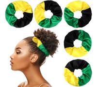 Yuxung Juneteenth - Lot de 6 chouchous rasta africains jamaïcains en satin avec bande élastique pour femme, accessoires rasta du mois de l'histoire noire (vert, jaune, noir, 10,2 cm)