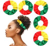 Yuxung Lot de 6 chouchous à cheveux africains Juneteenth Jamaïque en satin avec bandes élastiques pour femme - Accessoires rasta du mois de l'histoire noire (rouge, jaune, vert)