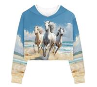 Yuyamidu Hauts courts pour filles et enfants - Pull à manches longues - T-shirt court à capuche, 9-10 ans