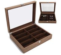 YUYTE 8 grilles Organisateur de Lunettes en Bois, Lunettes de vitrine de Voyage étui à Bijoux boîte de Rangement de Lunettes pour Femmes Hommes