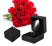 YUYTE Boîte à bagues de fiançailles avec lumière, vitrine éclairée pour support de rangement pour pièce de monnaie, boucle d'oreille, bijoux de proposition, mariage, (Noir)