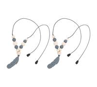 YUYTE Collier Sensoriel, 2 Pièces, Collier à Mâcher en Silicone Souple avec Pendentif Plume pour Enfants, Jouets à Mâcher Sensoriels en Bois de Hêtre pour Se Mordre les Cheveux et les (gris foncé)