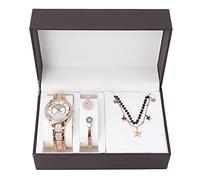YUYTE Damen Armbanduhr Armband Schmuck Set, Damen Schmuckset Uhrenarmband Halskette, Rose Gold und Gold für Frauen Mädchen Strass Quarzuhr für Weihnachten Bracelet Jewelry Set (Roségold)