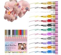 YUYTE Ensemble de Stylos Nail Art 12 Couleurs, Marqueurs Nail Art 0,5 MM, Ensemble de Stylos pour Vernis à Ongles, Pinceau de Revêtement de Peinture pour Bricolage, beauté,