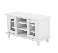 YUYTE Meuble TV pour Maison de Poupée échelle 1:12, Meubles Miniatures en Bois avec Porte Ouvrante, pour Décoration de Salon de Maison de Poupée pour Enfants (White)