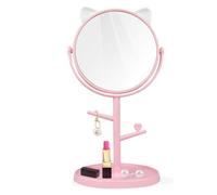YUYTE Miroir de Maquillage,Miroir de Table avec Support Rotation à 360°,Miroir Cosmétique Rotatif avec Plateau,Miroir de Maquillage de Bureau pour Chambre et Salle de Bain(Rose)